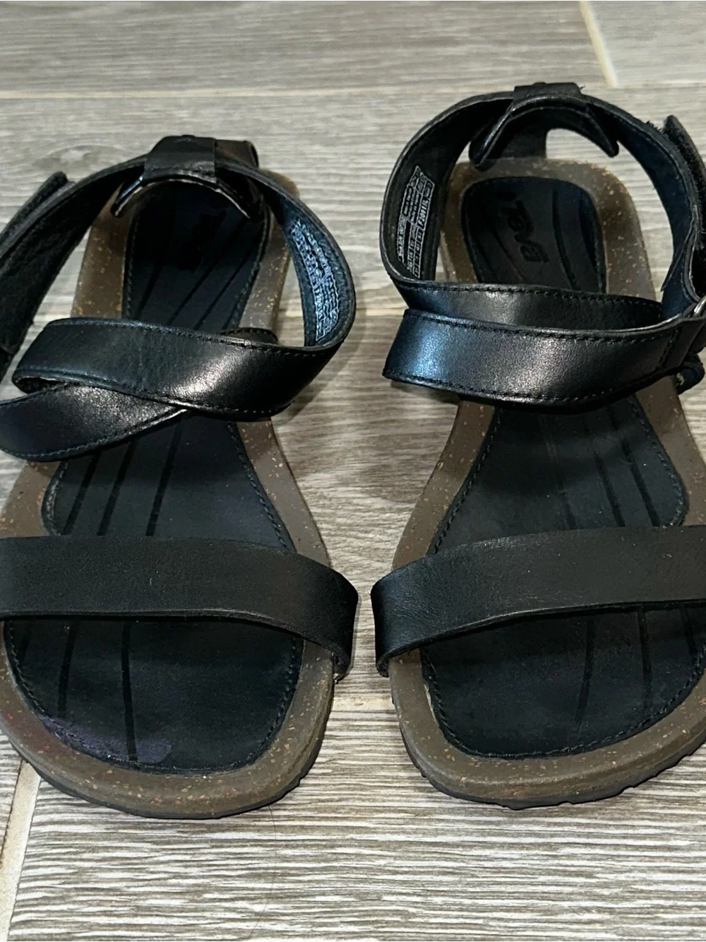 Teva Cabrillo Crossover Leather Wedge Sandals Black Women's 9.5 Summer Shoes